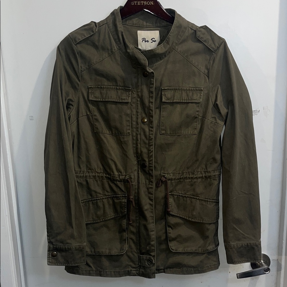 Ladies distressed Olive Green Military Style Ladies Jacket size Medium